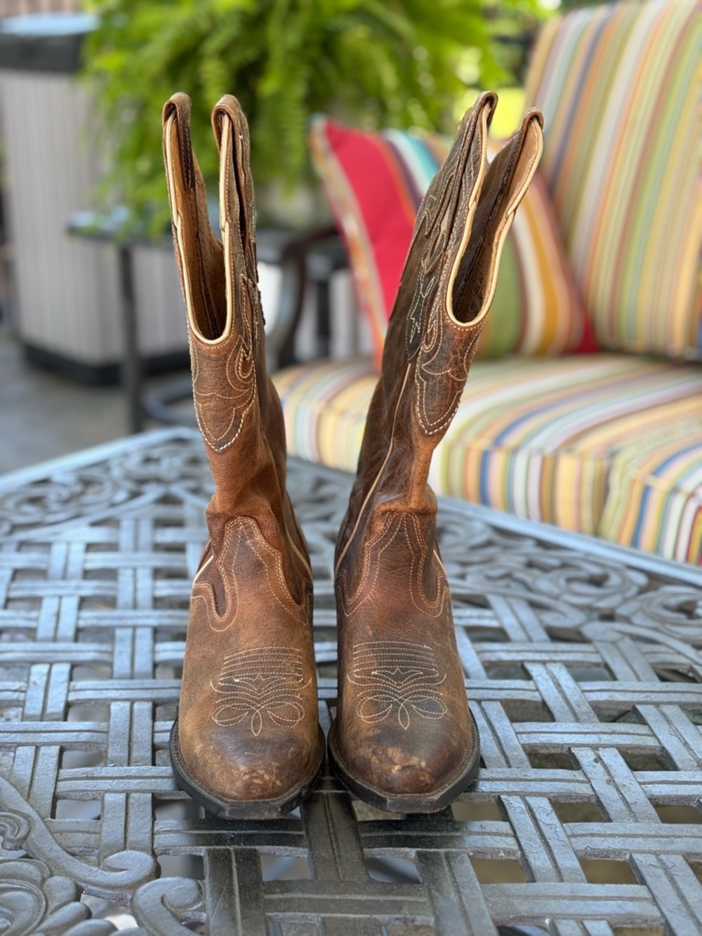 J.B. Dillon Brown Distressed Leather Heeled Cowboy Boots